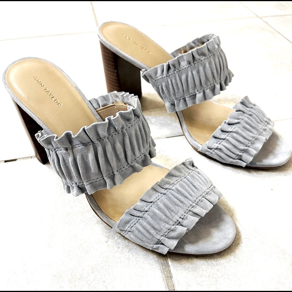 Ann Taylor Light Blue Block Heel Ruffle Sandal